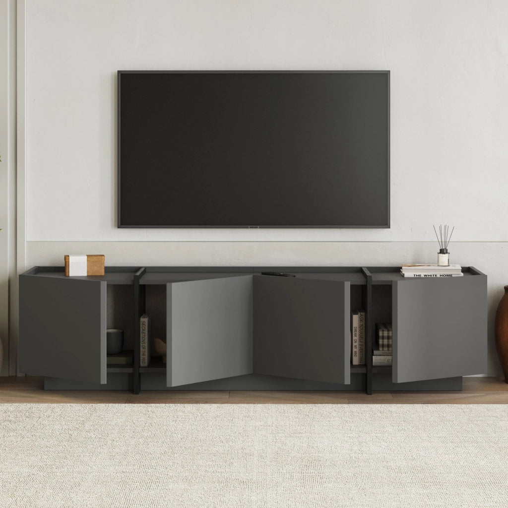 Porta TV in legno "Lowen" - 180 x 35 x 46 cm - Antracite / Nero