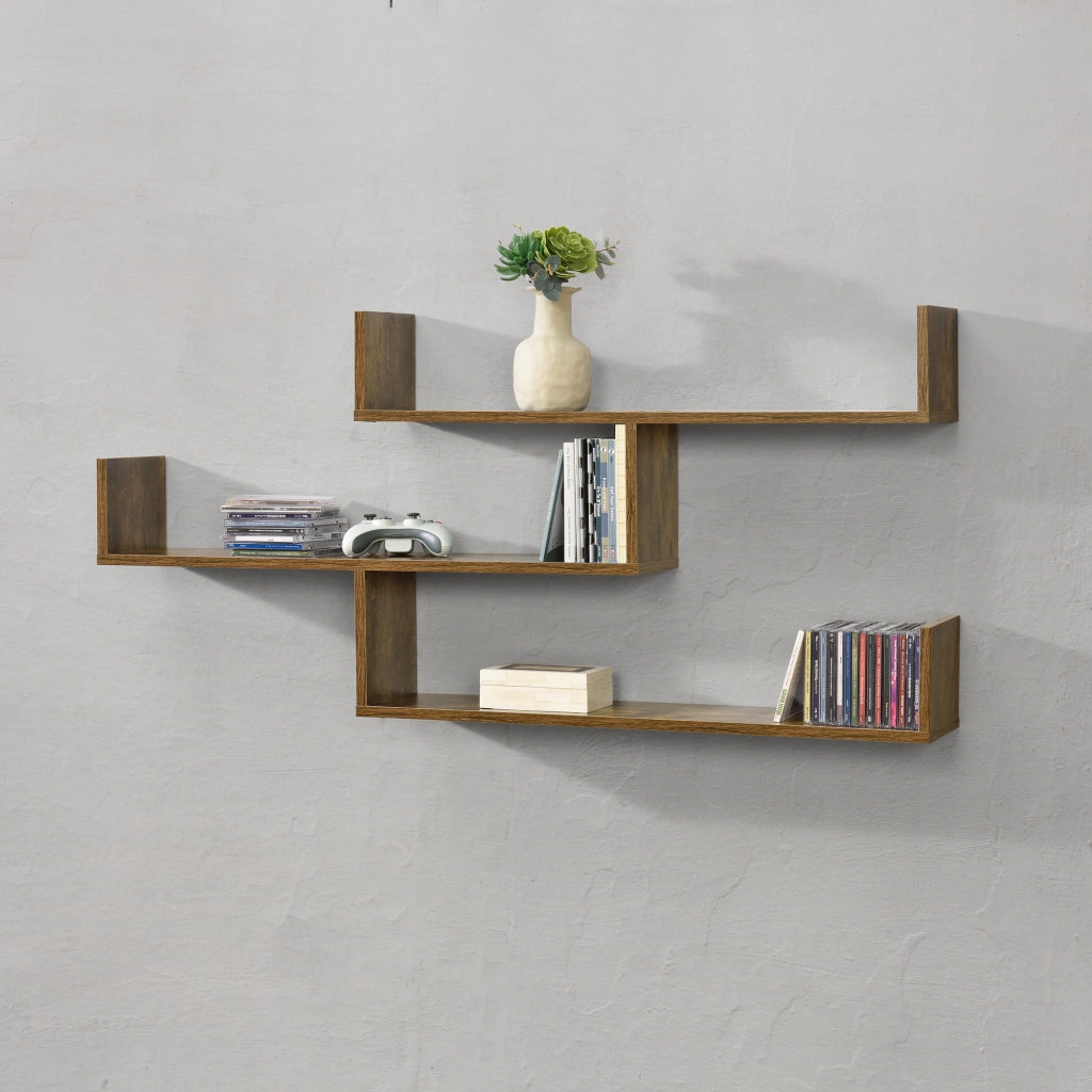 Mensola da Parete Grimstad con 3 Ripiani 119x18x55 cm - Effetto Legno Scuro [en.casa]