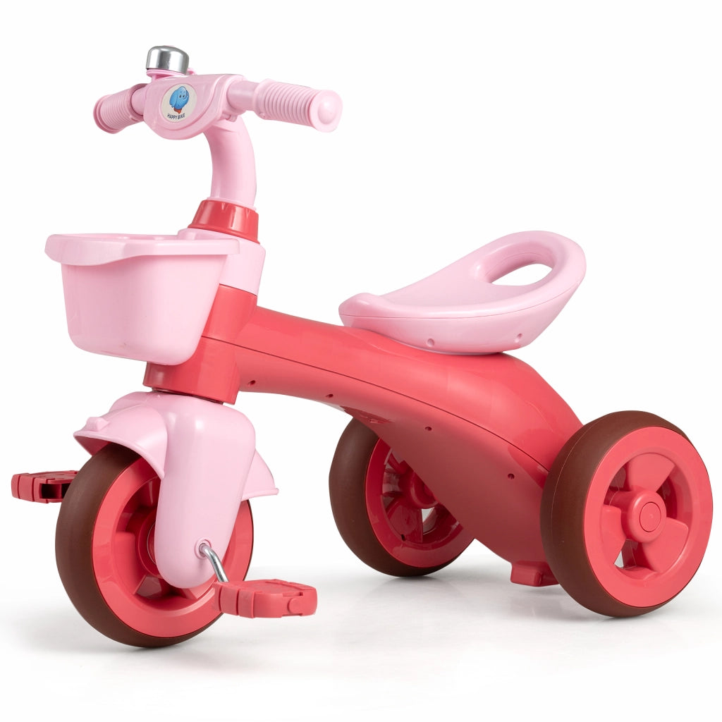 Triciclo bambini sterzo limitato sella ergonomica cestini anteriore posteriore campanello-Bicicletta equilibrio 3 ruote bambini 3-5 anni Rosa