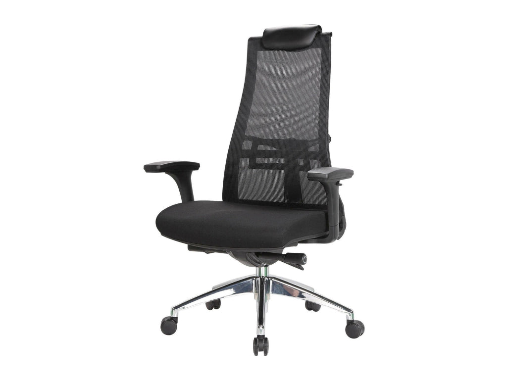 Sedia da ufficio Bascape, Poltrona direzionale a rete con braccioli, Seduta ergonomica da ufficio, 71x69h110/118 cm, Nero