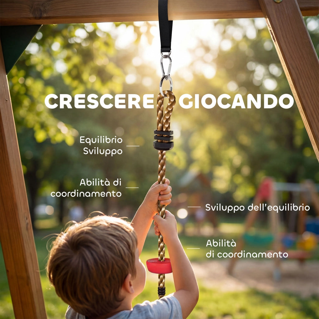 Corda Arrampicata Bambini con Pedane e Seduta a Disco, in HDPE e PE, ?30x4 cm, Rosso