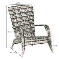 Sedia da Giardino Adironrack con Braccioli, in Rattan e Acciaio, 64x80x90 cm, Grigio