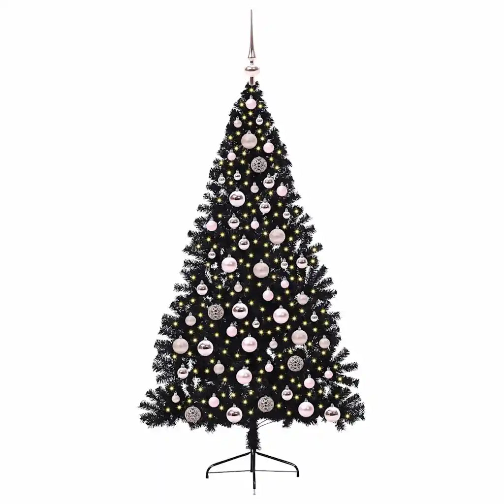 Albero di Natale Artificiale-Albero Natalizio con luci integrate Nero 180 cm PVC 871343