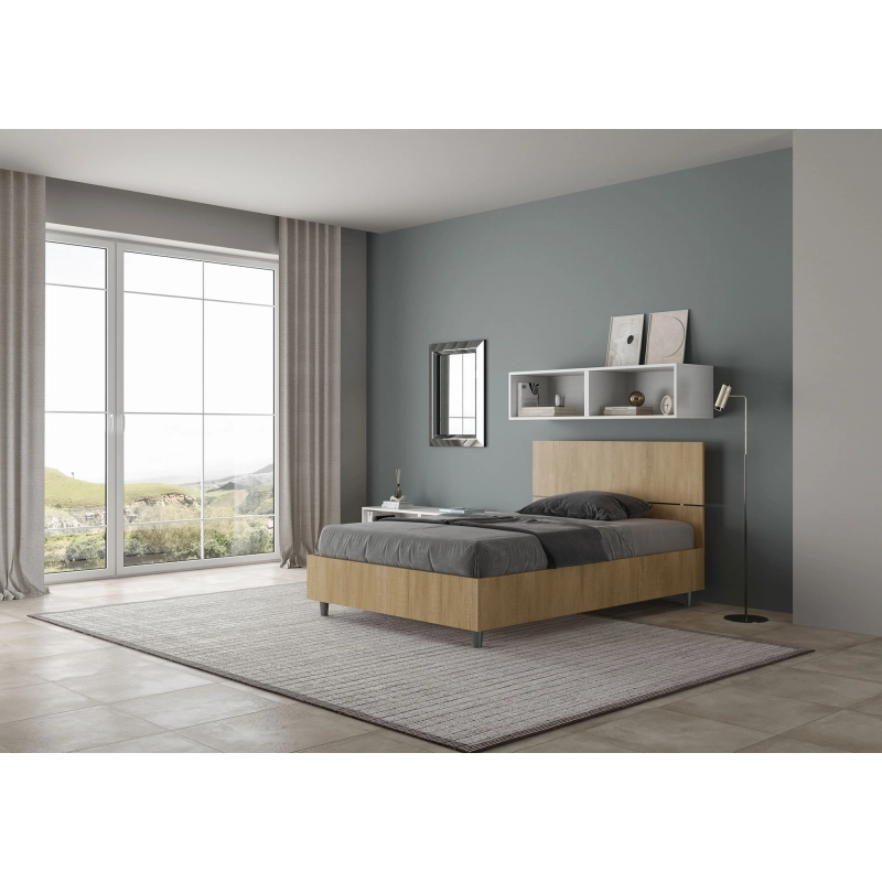 Letto 1 piazza e mezza 120x200 cm testata dritta Demas - Senza rete,Quercia Natura