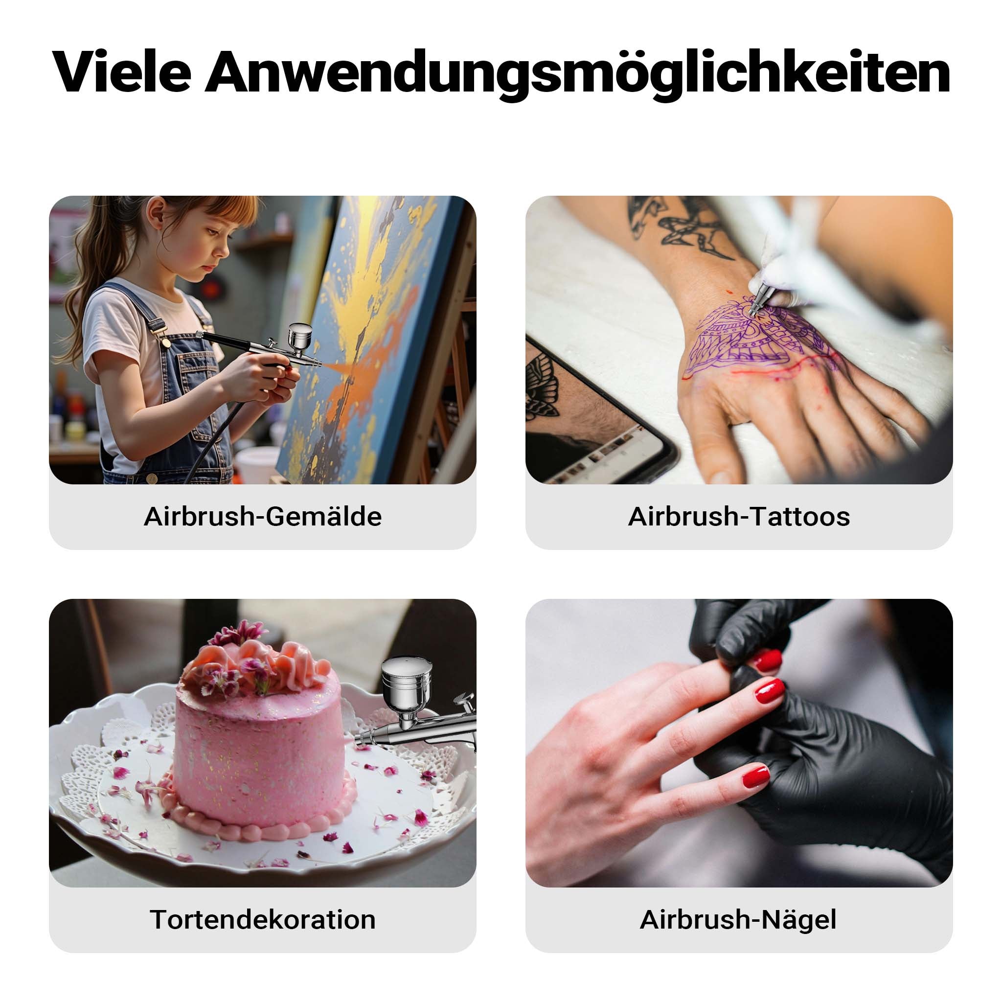 HS-A10K Set con compressore, pistola aerografo, ugello 0,3 mm, motore 12 V, pressione max 2,8 bar, per modellismo, tatuaggi, nail art, airbrush