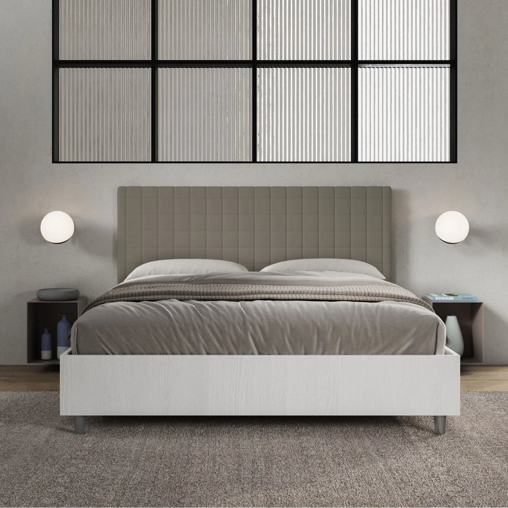 BS COM Letto matrimoniale senza rete 160x200 bianco frassino testata similpelle cappuccino