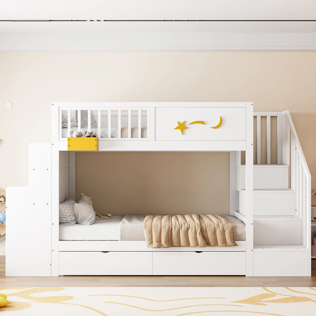 LETTO a castello 90x200 cm in legno massello di pino bianco con scrivania e scala