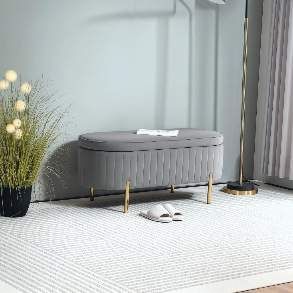 Panca contenitore in velluto ¨C Xylo ¨C grigio, 108x44x43,5 cm, capacit¨¤ 72L