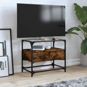 Mobile TV Piano-Credenza per TV-Console TV Vetro Rovere Fumo 60x35x51cm Legno Multistrato