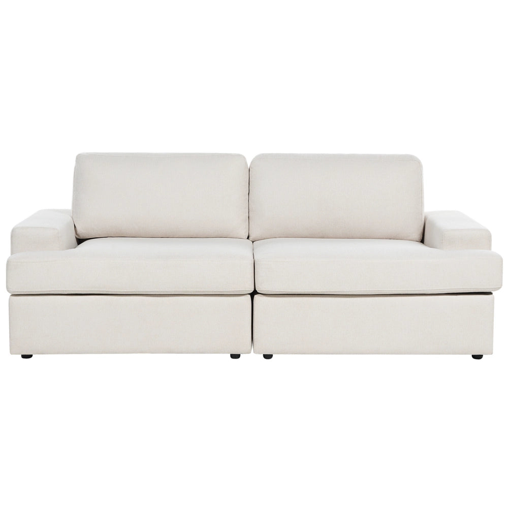 Set da salotto in tessuto beige chiaro imbottito a 4 posti con poltrona, schienale imbottito, divano classico per il soggiorno.