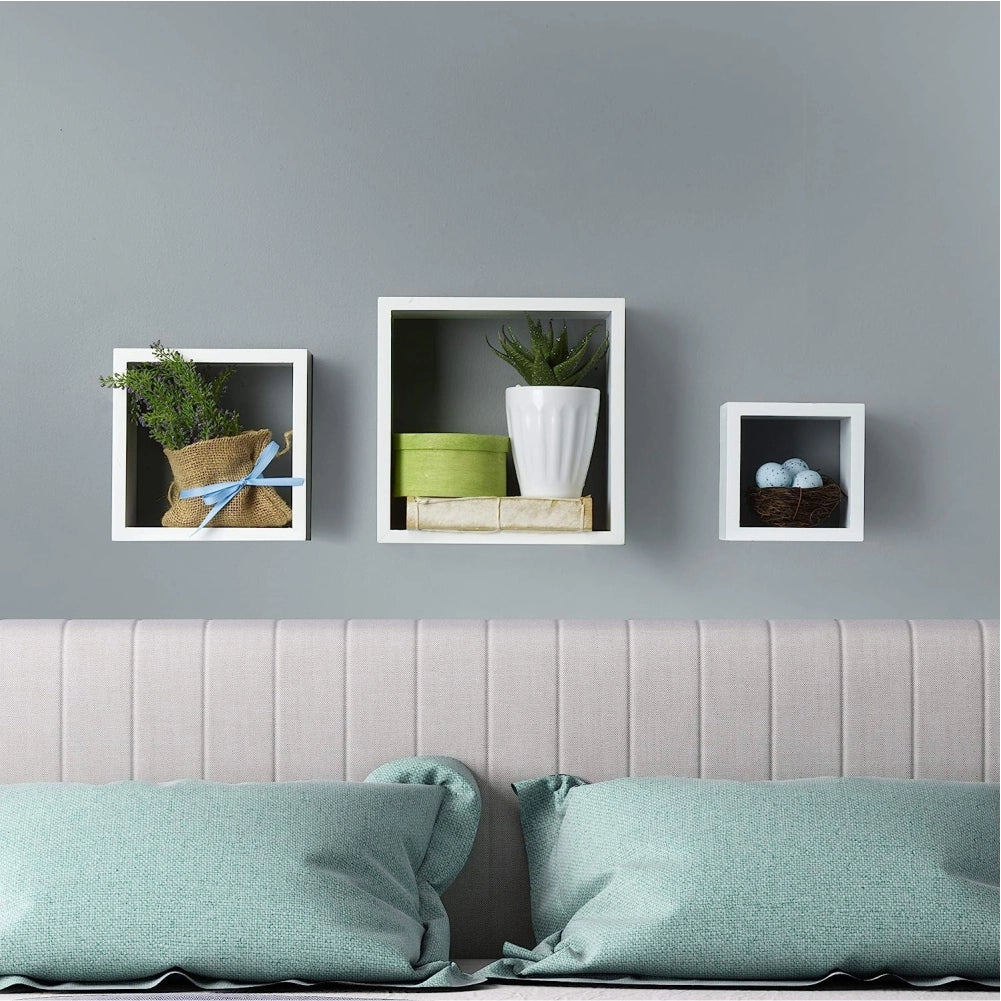 Kit 3 Mensole Cubo da Parete in Legno 30x30 27x27 24x24 cm colore Bianco