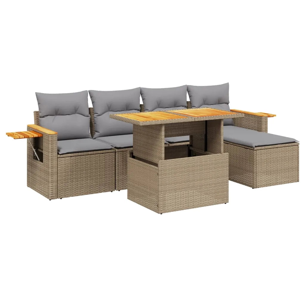 Set Divano da Giardino 6 pz con Cuscini Beige in Polyrattan 3273495