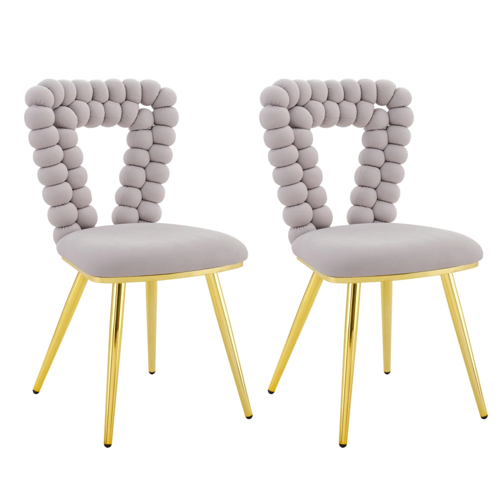 Sedia da pranzo 2 pezzi con schienale geometrico e gambe metalliche in velluto grigio chiaro