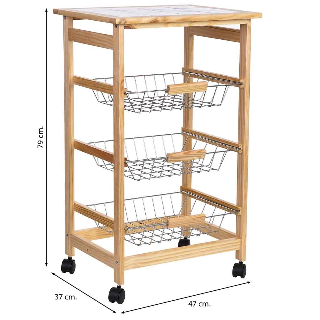 Carrello cucina in legno, 47x37x79h cm, Marrone chiaro