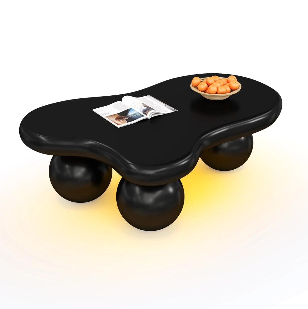 Tavolino da caffè a nuvola nero in MDF con LED multicolore, 95 cm