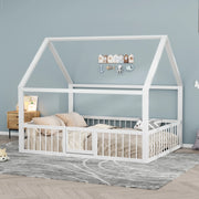 Letto per bambini a casetta 140x200 cm in metallo bianco con sponde di sicurezza