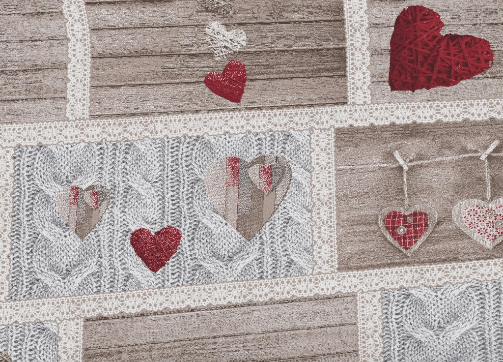 Telo Arredo Multiuso Linea Pensieri Delicati In 100% Cotone Disegno Shabby Love - Singolo - Rosso