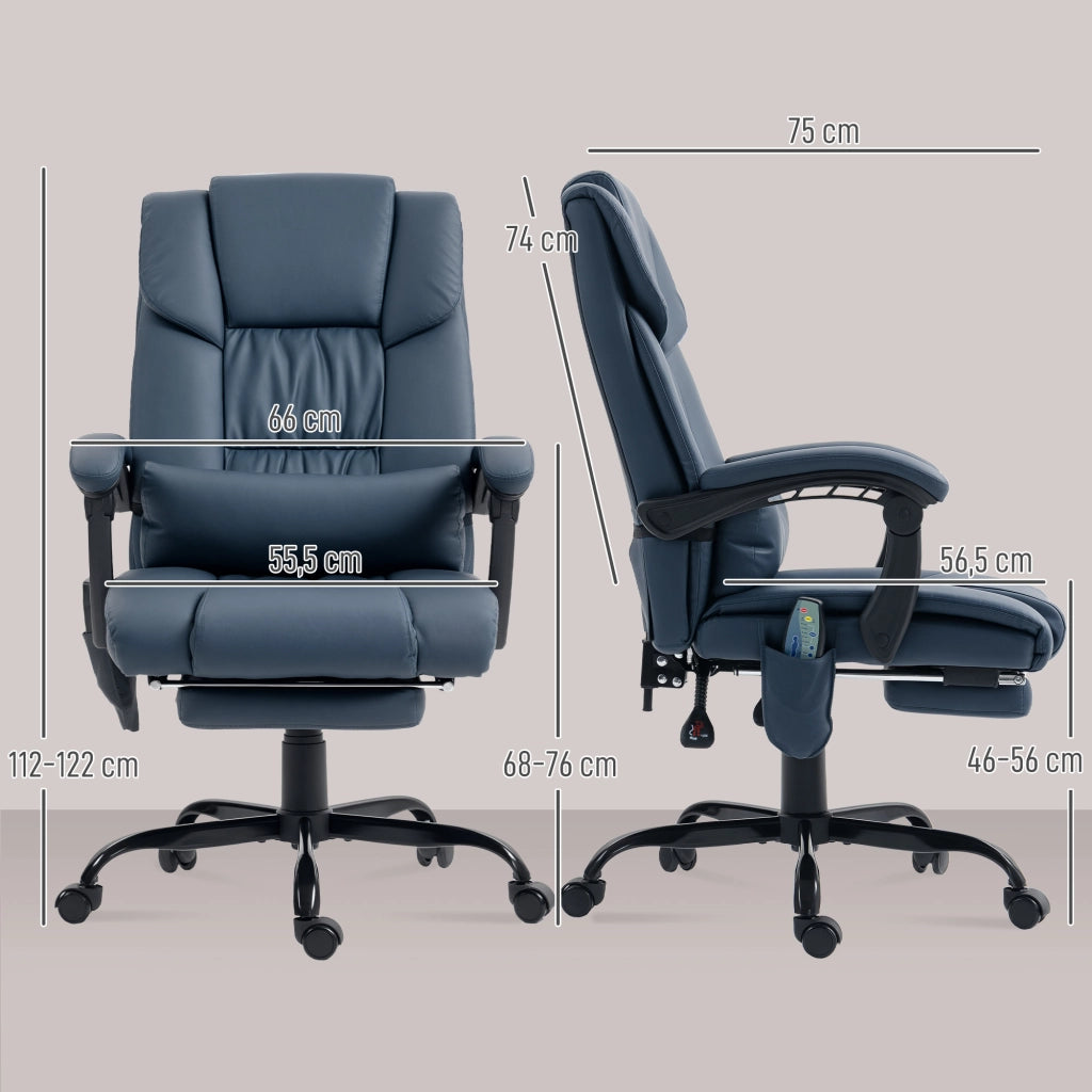 Poltrona massaggiante da ufficio con poggiapiedi ¨C zephmum ¨C blu 66x75x122cm