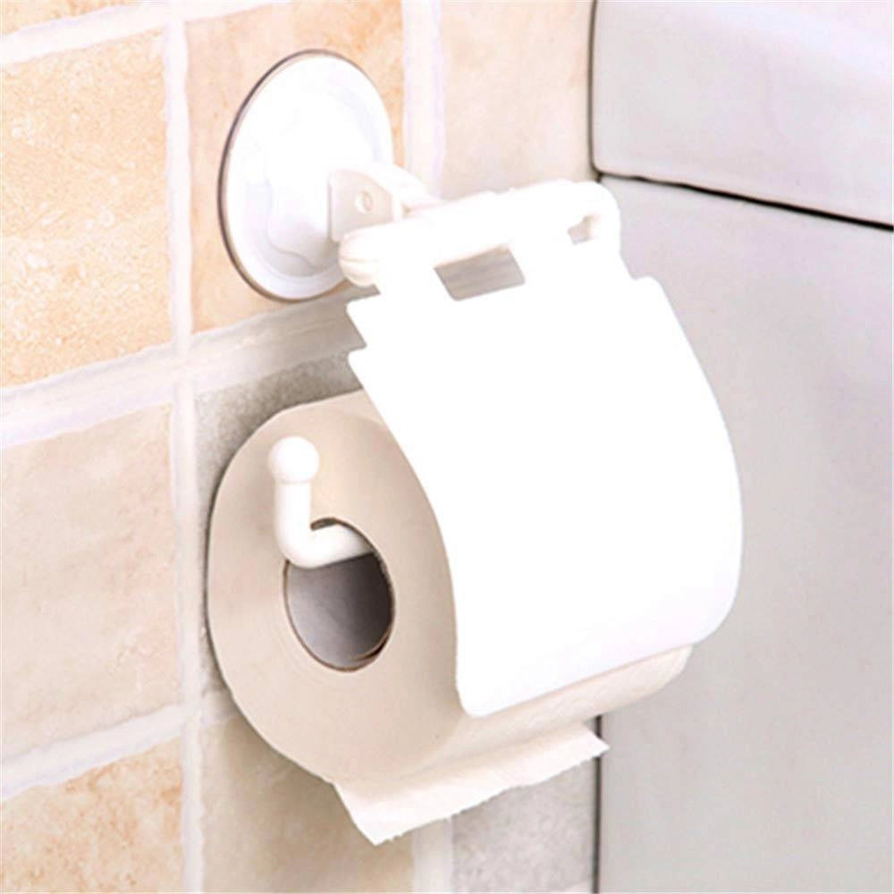 Trade Shop - Portarotolo Carta Igienica Con Ventosa A Parete Porta Rotolo In Plastica Copri -