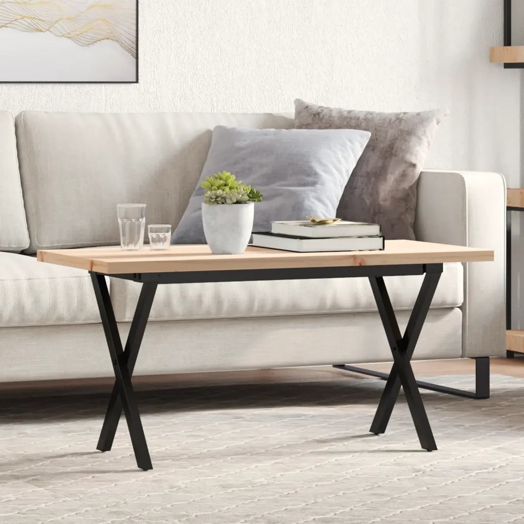 Tavolino Salotto Telaio a X-Tavolino da soggiorno 90x40x45,5 cm Legno Pino e Acciaio