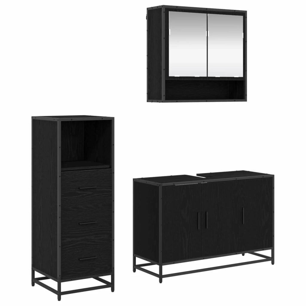 Set di mobili per il bagno 3 pcs Rovere Nero Legno multistrato