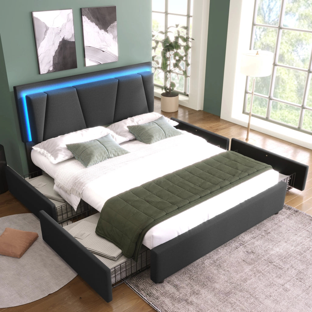 letto imbottito legno grigio 140x200 cm