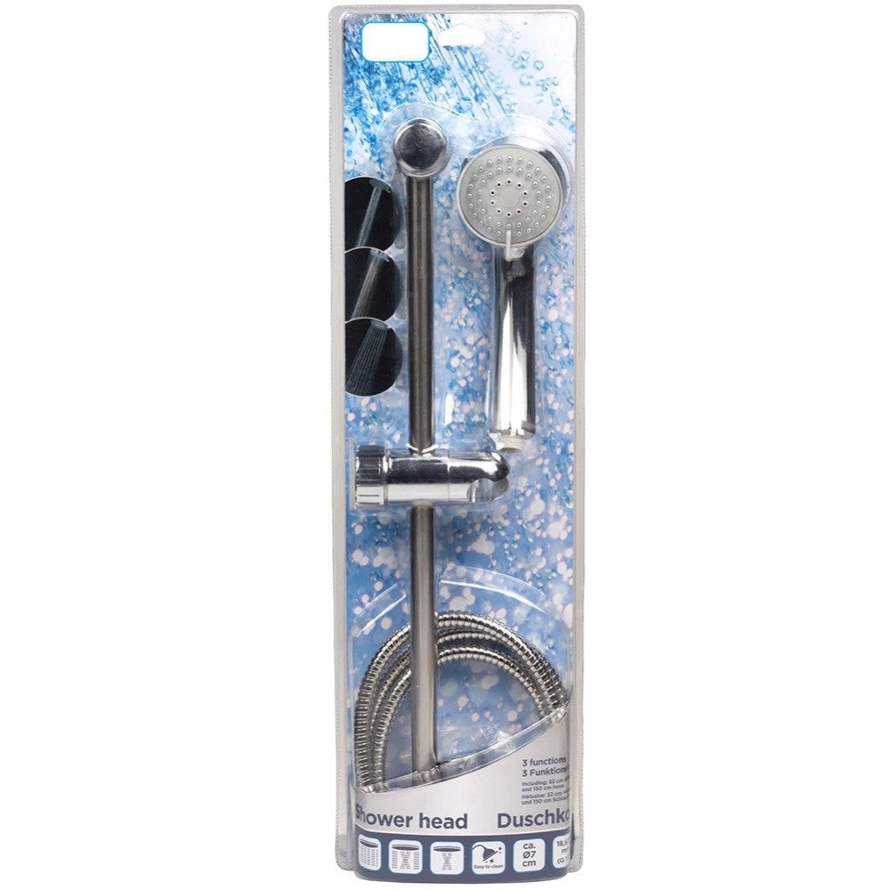 Trade Shop - Saliscendi In Acciaio Soffione Doccia 3 Funzioni Con Asta Universale Doccetta -