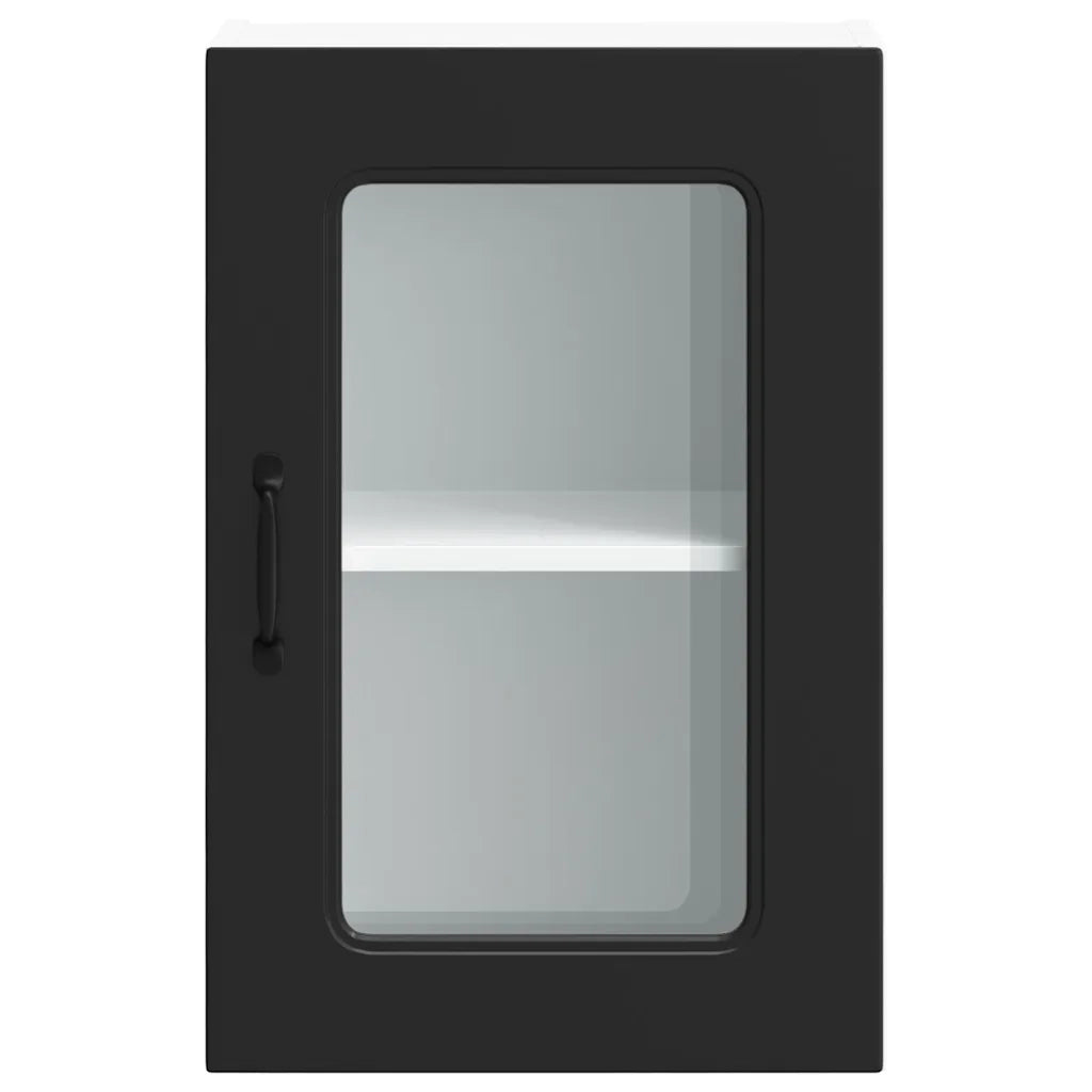 Pensile da Cucina con Porta in Vetro Kalmar Nero Truciolato 853528