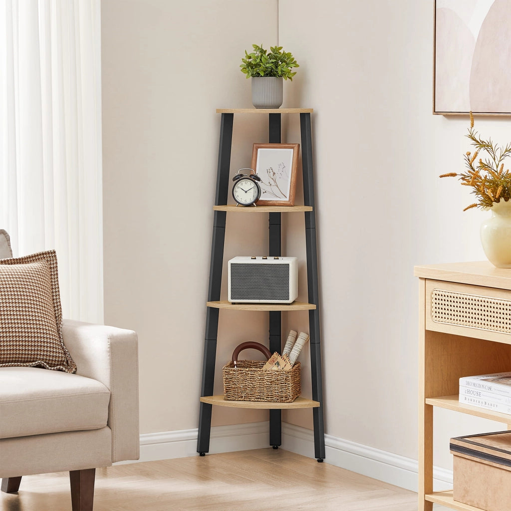 Libreria angolare Valora - Rovere Sonoma a 4 ripiani con struttura nera