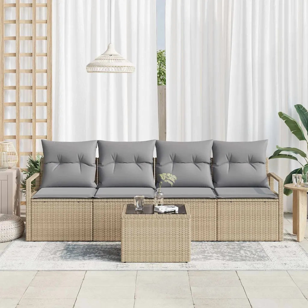 Set di divani con cuscino 5 pcs Beige e grigio polyrattan 3354919
