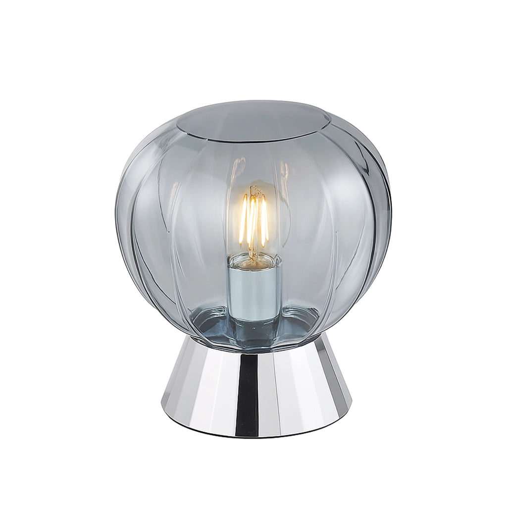 Lampada Da Tavolo Moderna Sydney Base Cromata E Sfera In Vetro Fumé 1 Luce E14