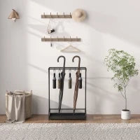 Portaombrelli con Vaschetta per l'Acqua, 21 Fori e 24 Ganci per Ombrello, in Acciaio, 50x24x68 cm, Nero