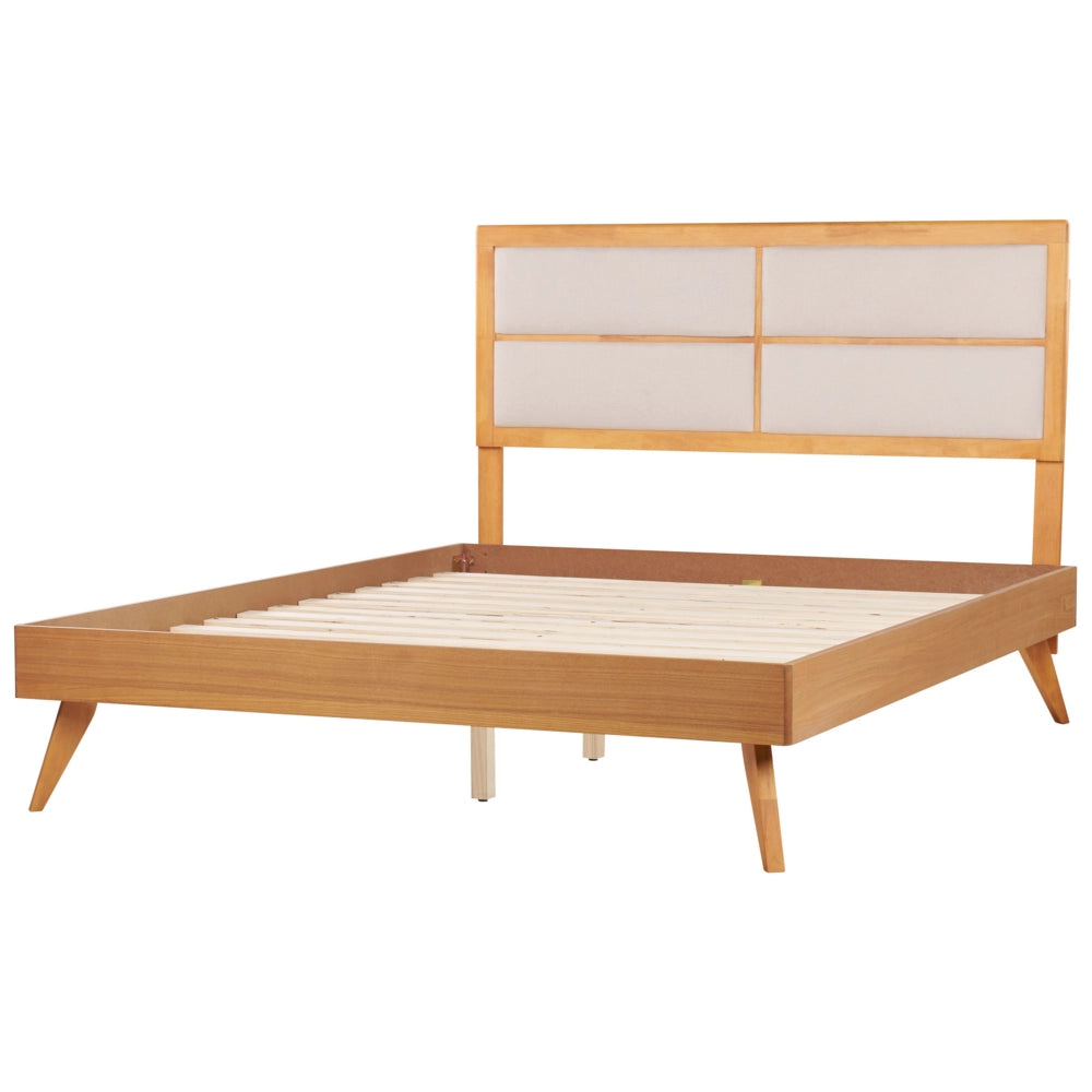 Letto 160 x 200 cm in legno di frassino marrone MDF rete a doghe testata imbottita design moderno