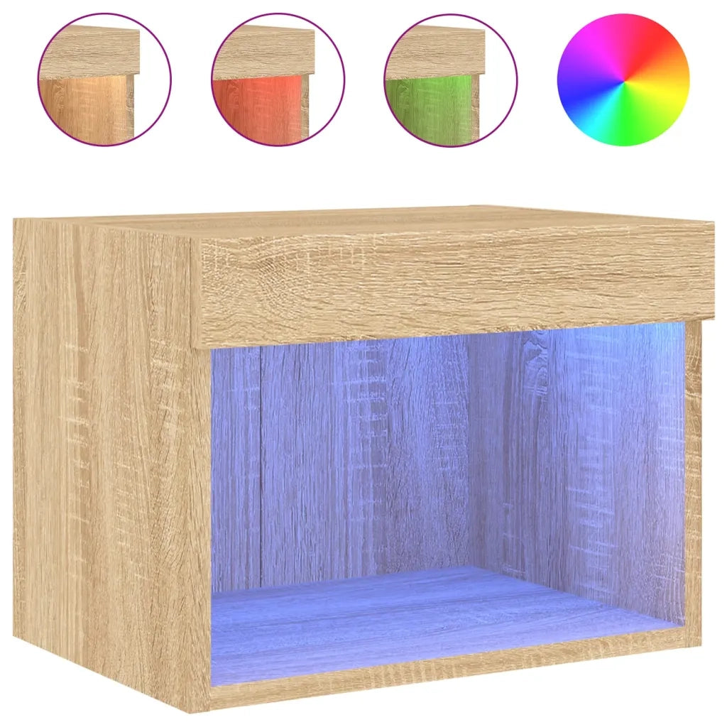 Set di 2 Comodini | Armadio da Notte | Mobiletto da notte con Luci LED a Parete Rovere Sonoma