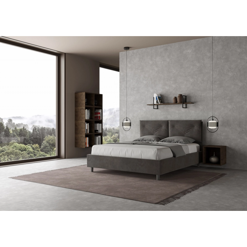 Letto imbottito Matrimoniale 160x190 cm Appia - Con rete,Microfibra,Grigio