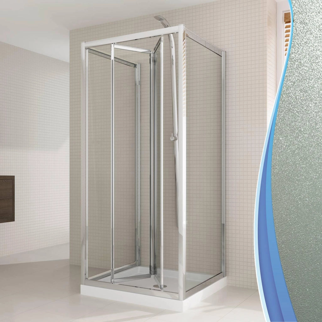 Box Doccia 3 Lati 90x90x90 cm 1 Anta a Libro in Cristallo Opaco 6mm H198 Fosterberg Fyn Trio