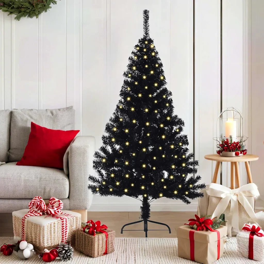 Albero di Natale artificiale con luci integrate Nero 150 cm PVC