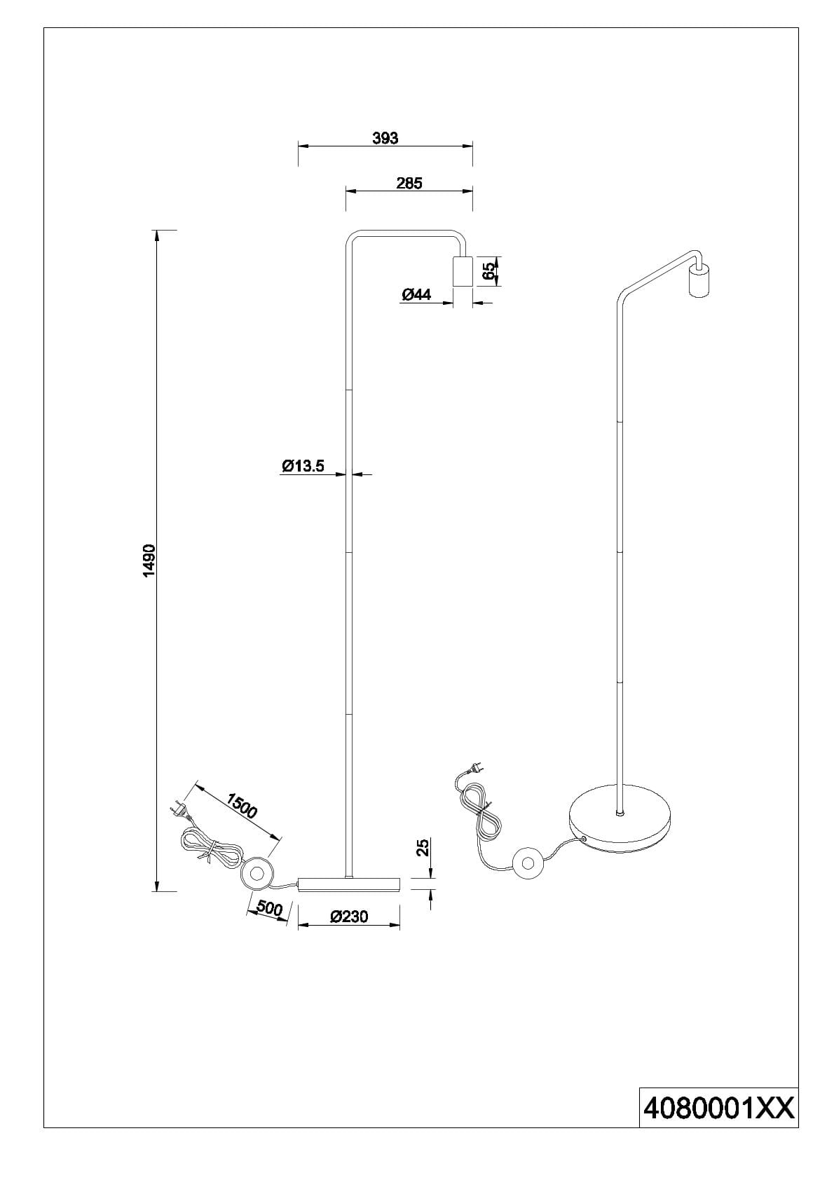 Piantana a tubo, metallo, nero, H 149 cm, Diallo