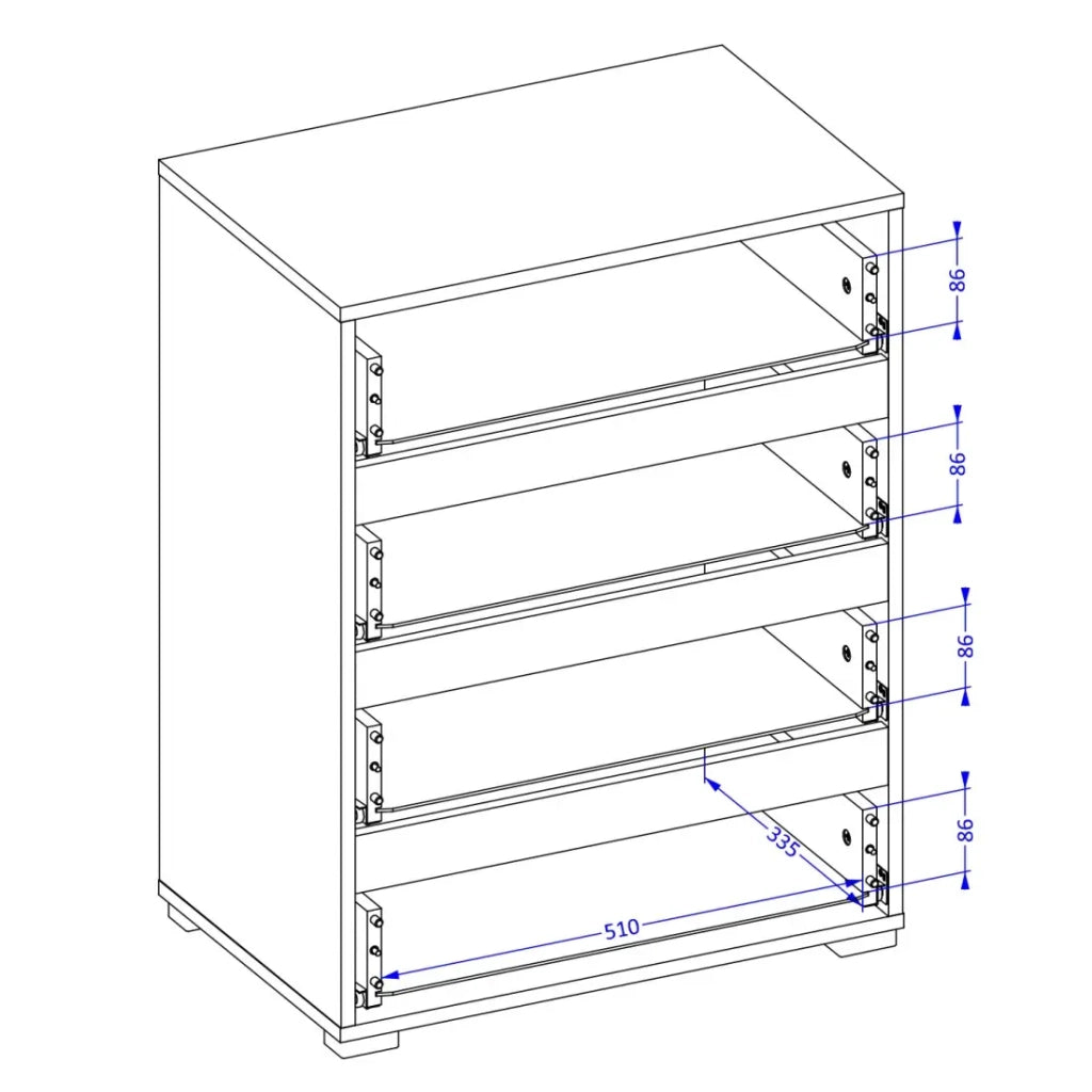 Piccolo buffet HAVANA – 4 cassetti – Bianco e nero – Design moderno e compatto
