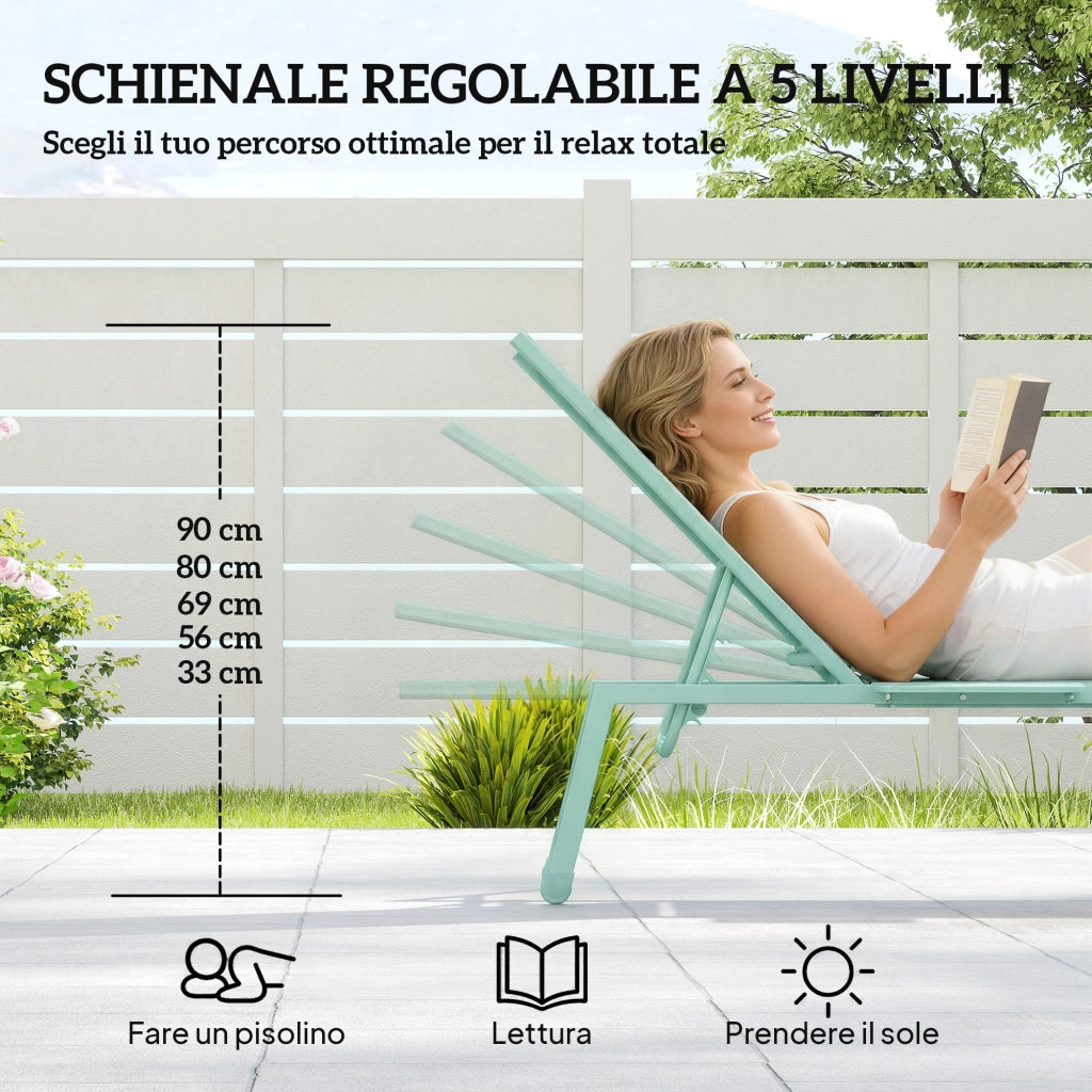 Lettino Prendisole Regolabile ¨C zephmum ¨C Verde, Metallo, 2 Pezzi con Tavolino