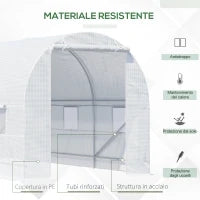 Serra da Giardino a Tunnel 4.5x2x2m con Copertura in PE e Tubi in Metallo, Bianco