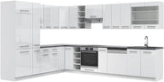Cucina angolare completa Fame-Line, Bianco lucido/bianco, 347 x 60 cm, PL Antracite, adatto per una progettazione flessibile della cucina ed espansione modulare