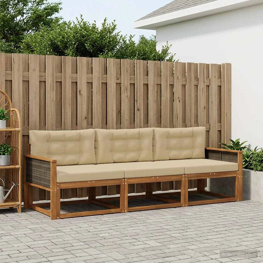 Set di divani da esterno 3 pz Naturale e Beige 3382301