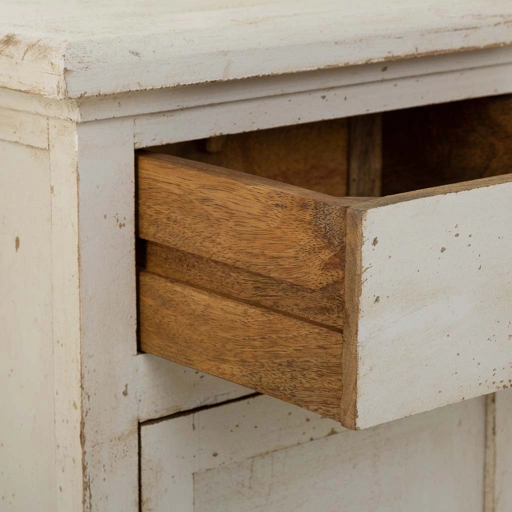 Mobile da ingresso in legno rifinito artigianalmente con 2 ante e 2 cassetti bianchi 85x40x100