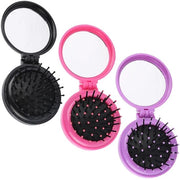 Kit di capigliatura a forma rotonda - portatile con specchio - 3 pezzi - plastica - pieghevole 7,5 x 6,5 x 2,5 cm - kit di capigliatura con specchio