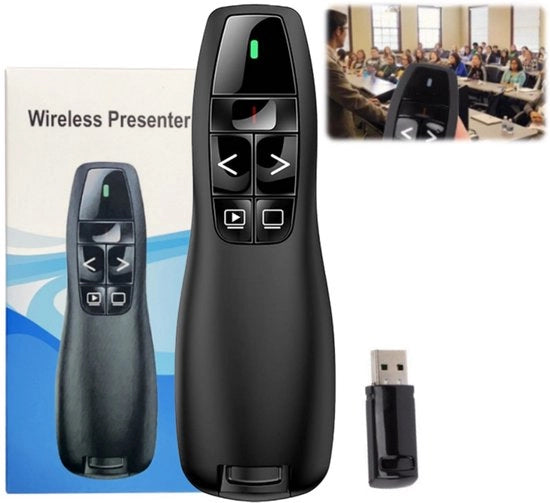 Presentatore da proiezione - Presentatore da diapositive - Compatibile con più sistemi - Facile da utilizzare - Con puntatore laser - Comando a distanza - Controllo di proiezioni di diapositive - Distacco utile fino a 20 metri (nero - 11*4*2)
