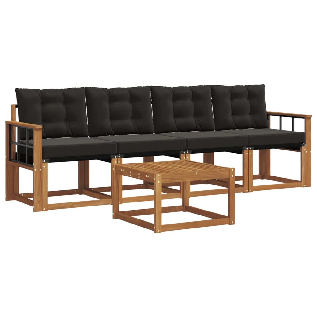 Set di divani da esterno con cuscino 5 pcs Naturale e Nero 3368383