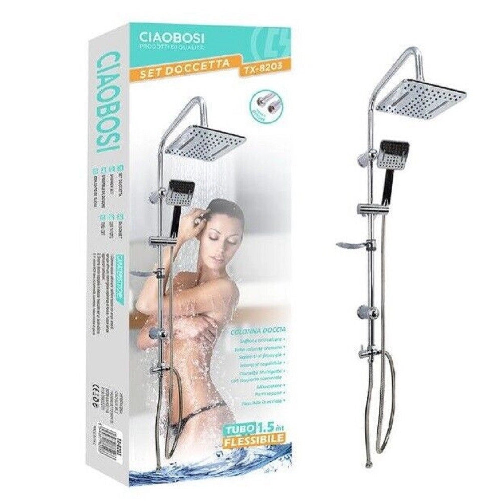 Trade Shop - Set Bagno Colonna Doccia Saliscendi Cromato Rubinetto Soffione Doccetta Tx-8203 -
