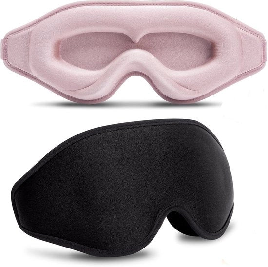 Slaapmasker per occhi per l'allungamento delle ciglia, 2-pack migliorato, maschera per occhi per l'allungamento delle ciglia 99,9% bloccante la luce 3D, maschera per occhi per donne, maschera per volo (nero e rosa)