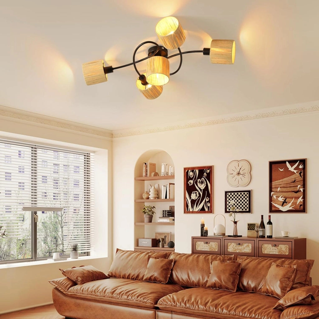 ZMH Faretto da soffitto a 5 luci E14 Nero Naturale Lampada da soffitto Carta Soggiorno